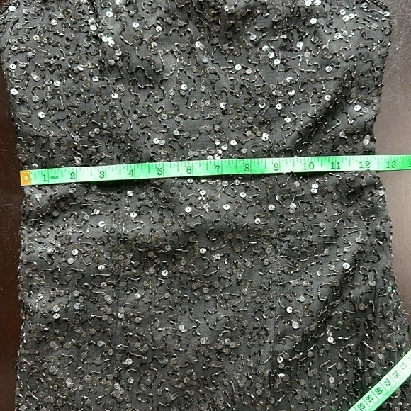 Vintage Laurence Kazar silk long black sequin column dress SZ XS-S - Picture 12 of 13